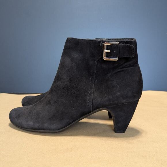 Sam Edelman Morgan Black Suede Ankle Booties Boots Buckle Womens 10 Leather Shoe - Picture 3 of 5